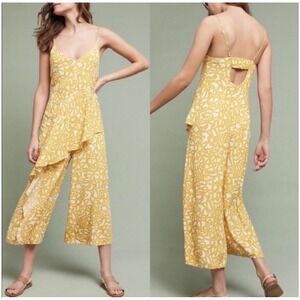 Maeve Anthropologie Sm Jumpsuit Goldenrod Sleeveless Open Back Yellow White Sz 6